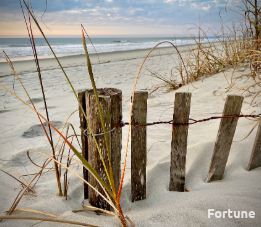 A photo of a partially buried sand fence
