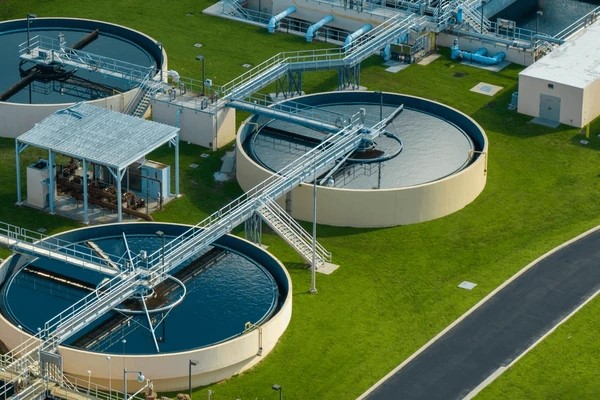 Aerial view water treatment factory