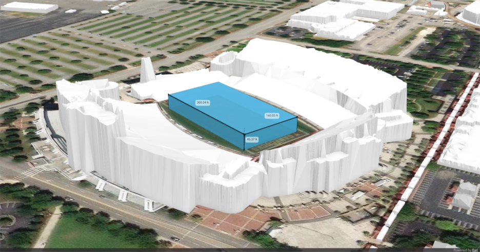graphic displaying what 50 acre feet would look like compared to williams bryce stadium