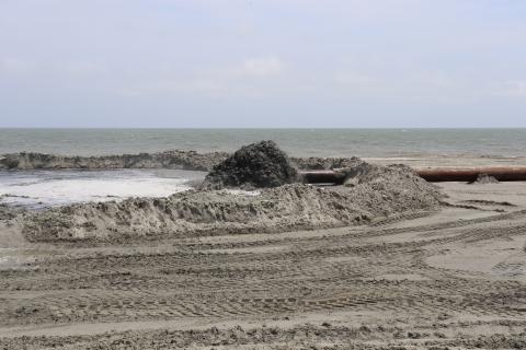 A photo of beach renourishment construction