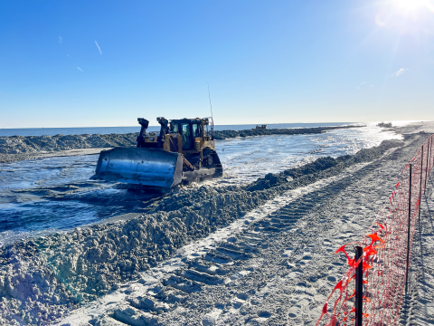 A photo of beach renourishment construction